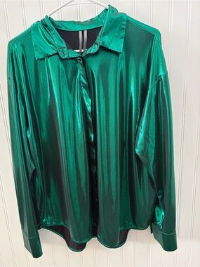 Anthropologie Green Shine Button Down Shirt